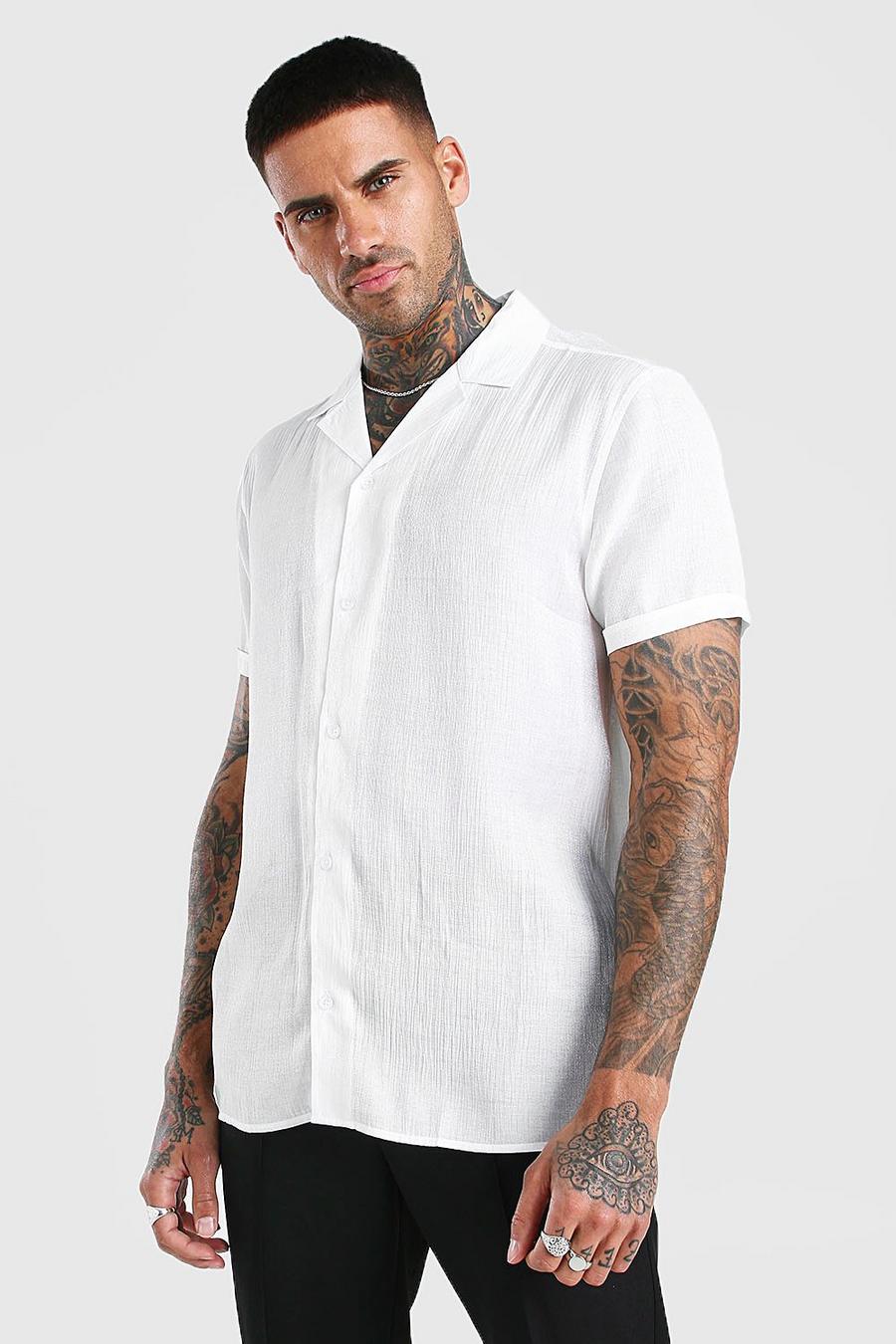 White Short Sleeve Revere Collar Party Shirt image number 1