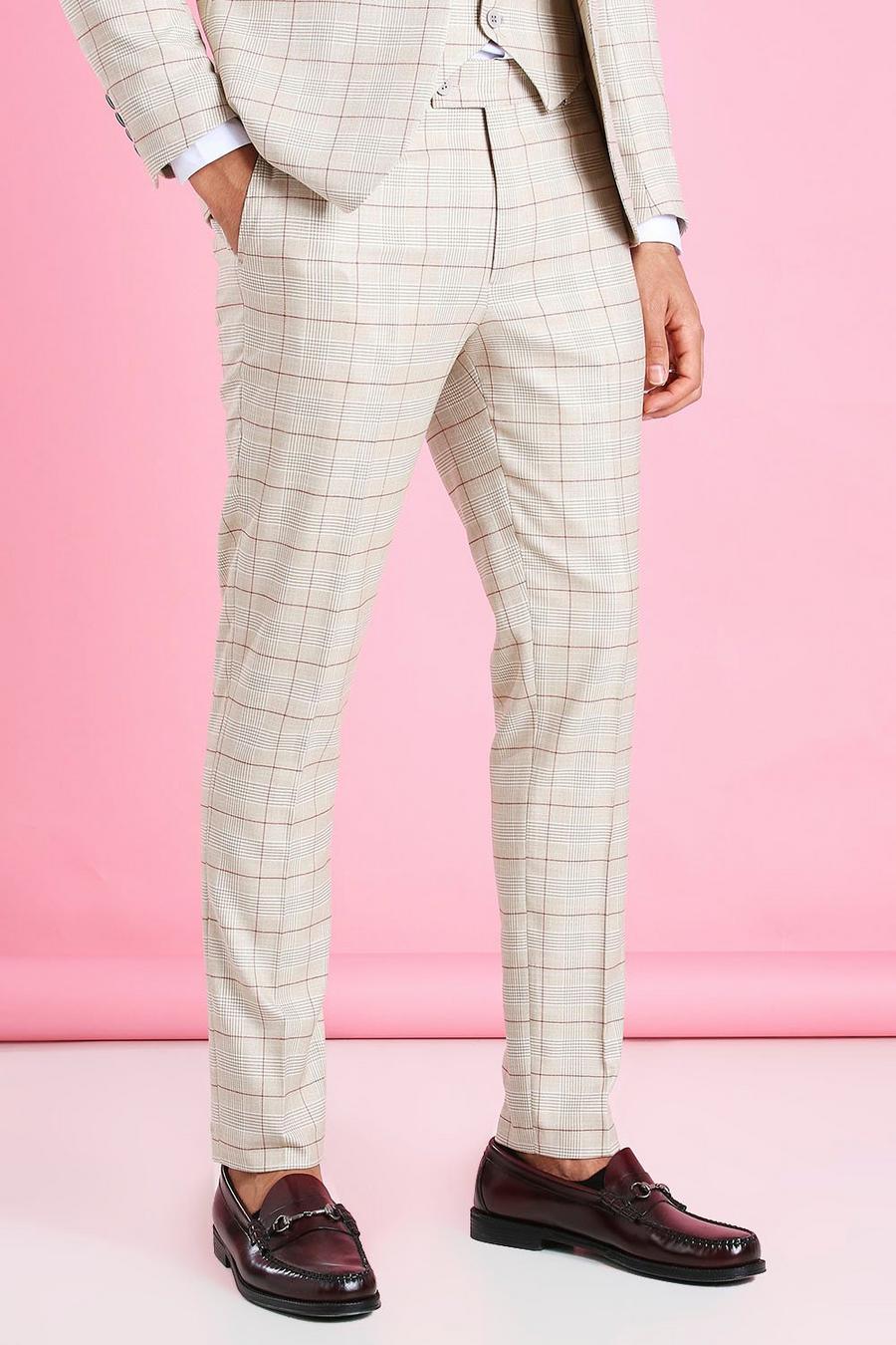 Taupe beige Skinny Check Suit Trouser image number 1
