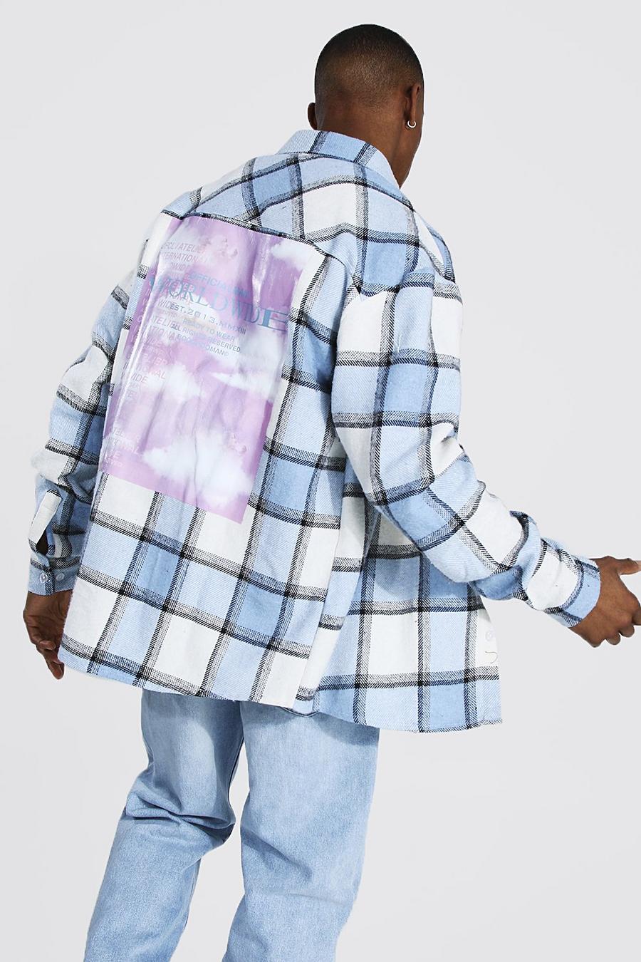 Light blue Oversized Check Shirt With Cloud Back Print image number 1