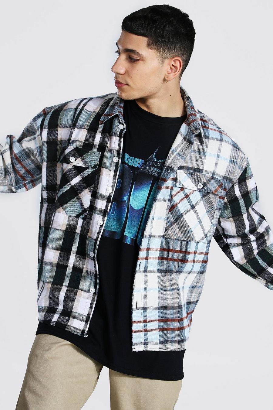 Light blue Boxy Fit Spliced Flannel Shirt image number 1