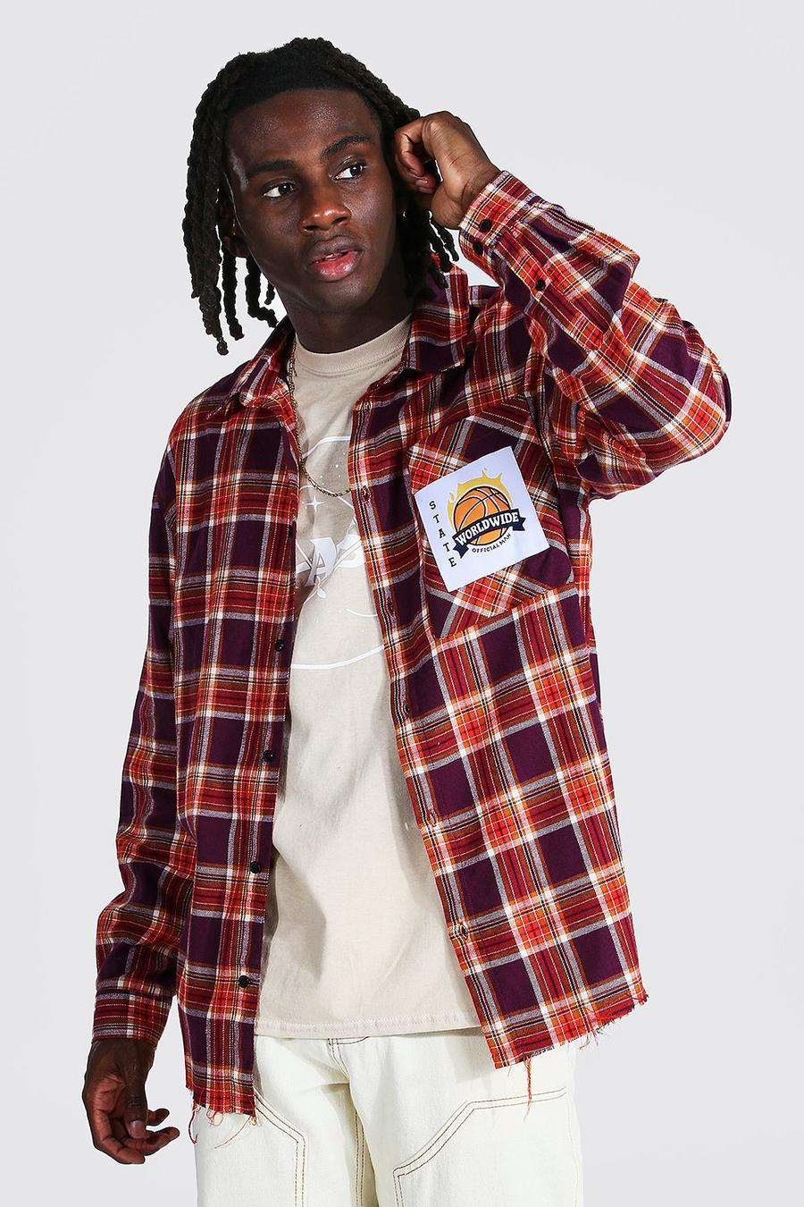 Purple Oversized Flannel Shirt With Varsity Badge image number 1