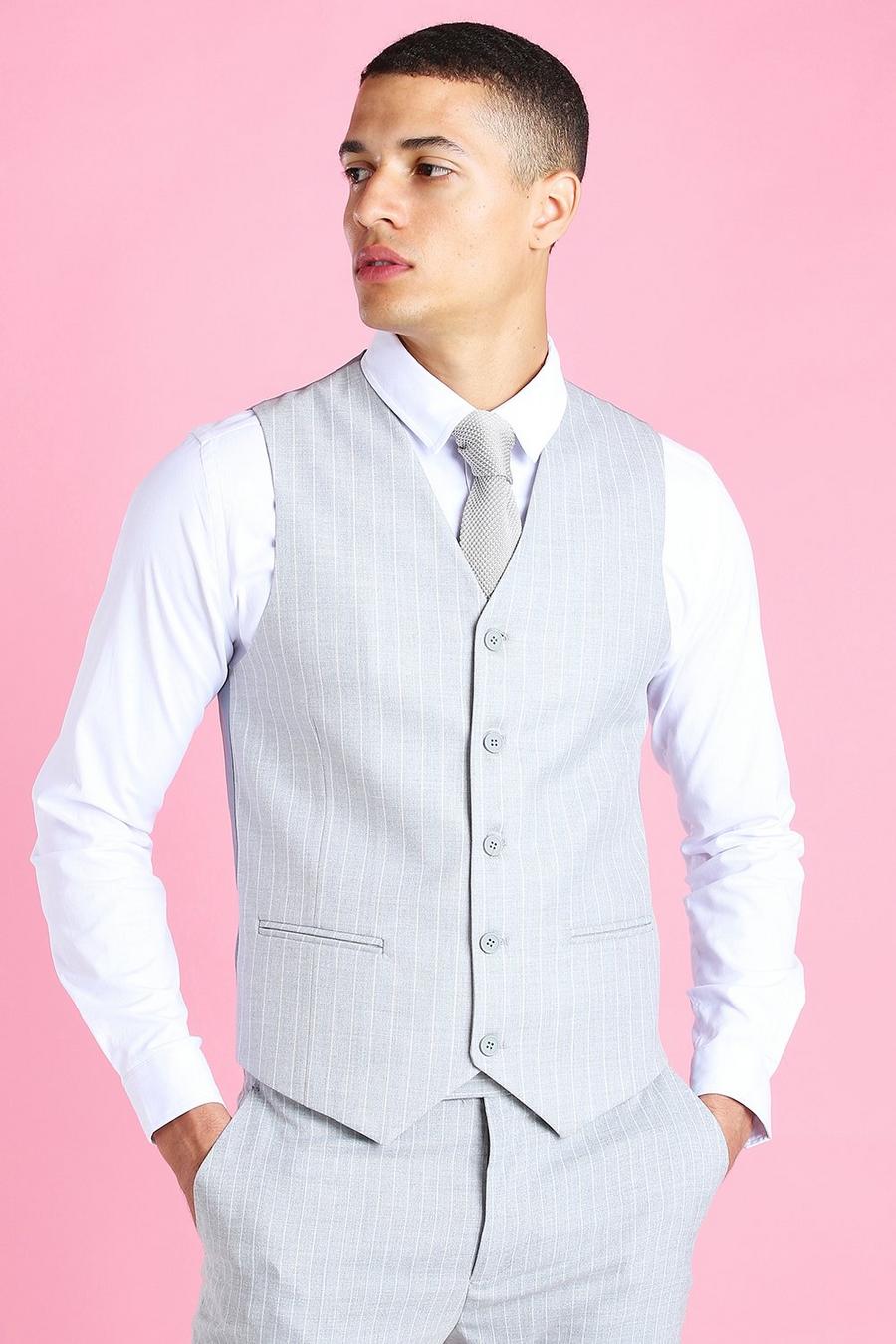 Light grey Skinny Pinstripe Suit Waistcoat image number 1