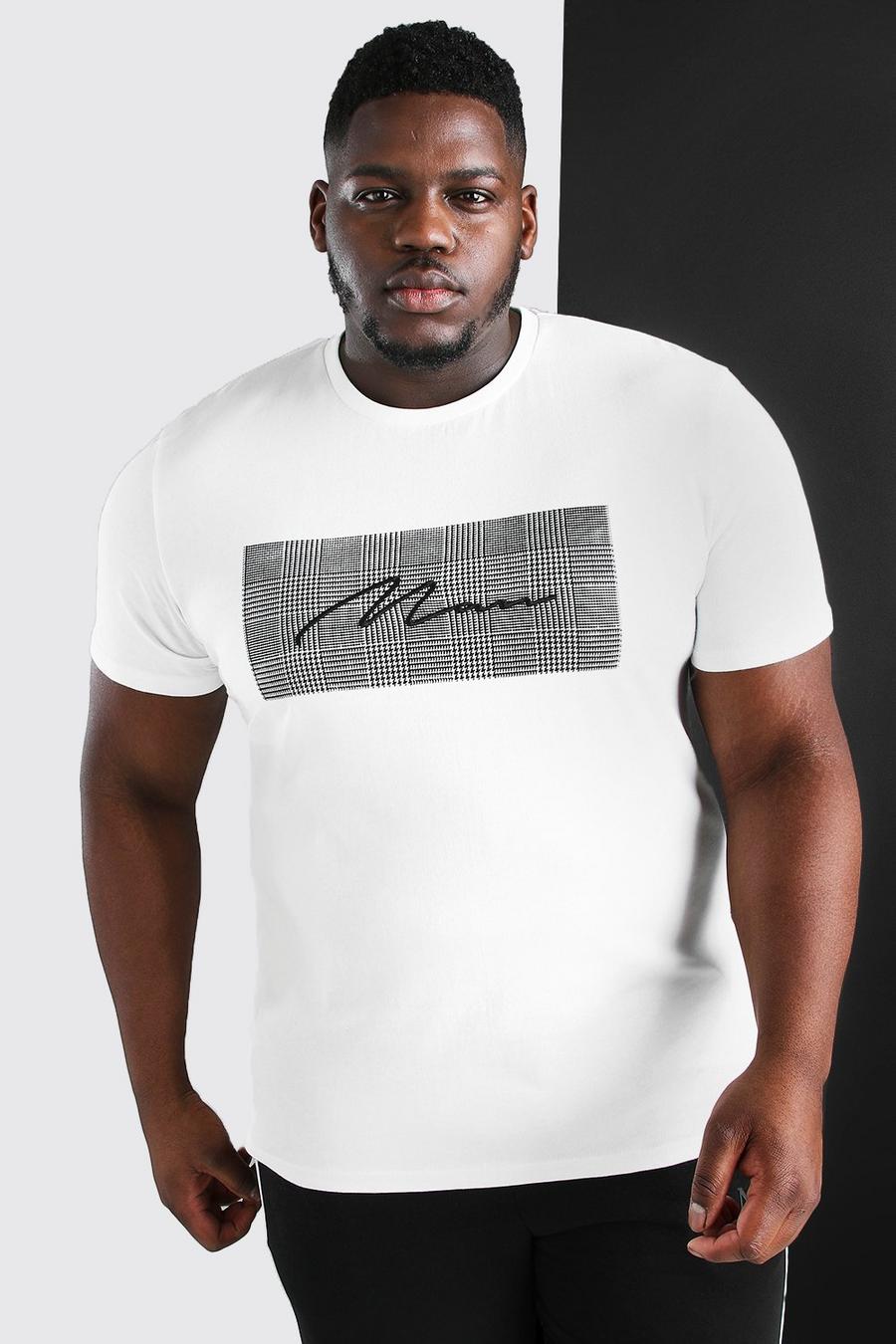 White Plus Size - Man Signature T-shirt med jacquardmönstrad panel image number 1