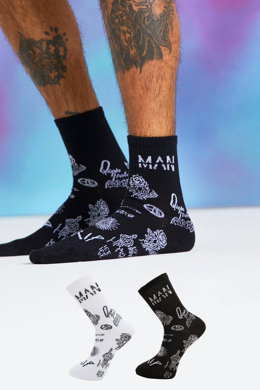 Quavo Socken mit Graffiti-Print, 2er-Pack, Mehrfarbig image number 1