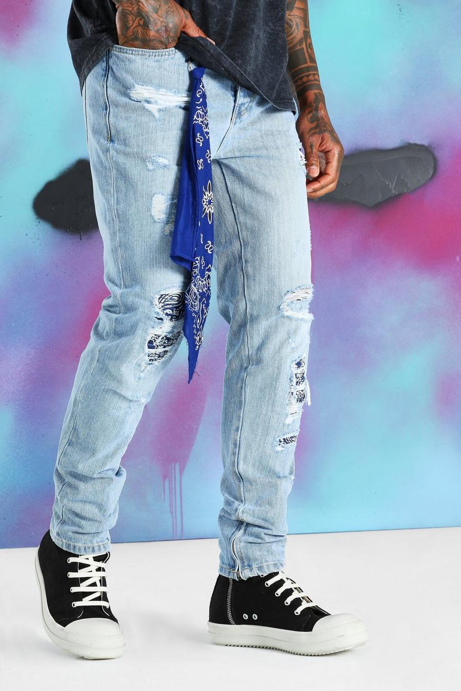 Blue Quavo Skinny Rigid Jean With Bandana Detail image number 1