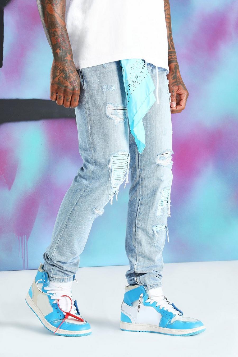 Quavo Skinny jeans i rigid denim med bandanadetaljer image number 1