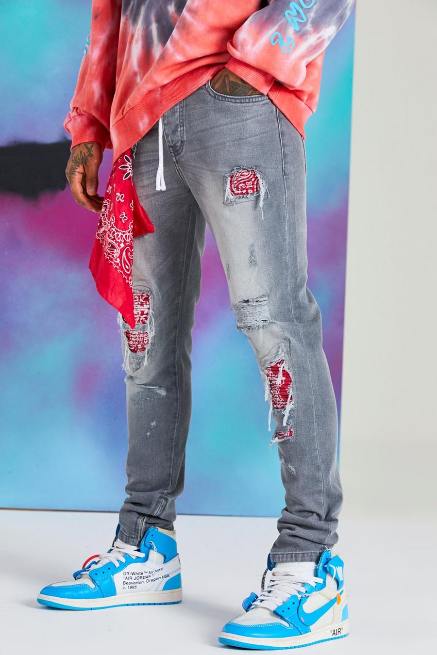 Big & Tall - Quavo Skinny jeans i rigid denim med bandanadetaljer image number 1