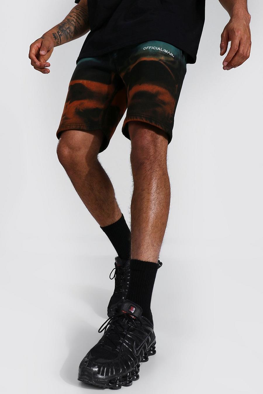 Regular Fit Jersey-Shorts in Batik-Optik mit Man Official-Print, Schwarz image number 1