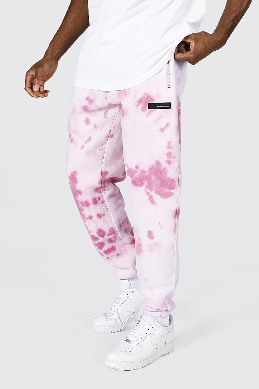 Pantalones de deporte con cremallera desteñidos de corte estándar Official MAN, Rosa image number 1