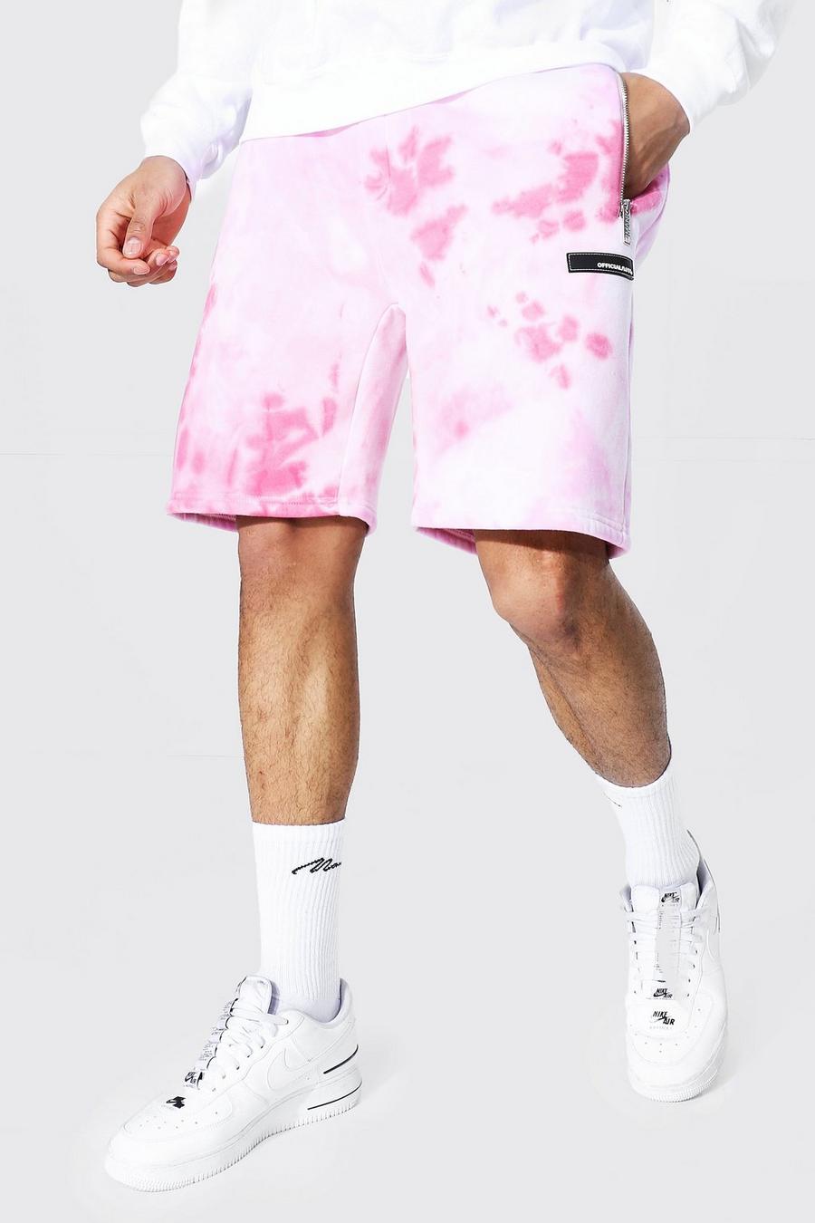 Pink Oversized Official Man Tie Dye Zip Shorts image number 1