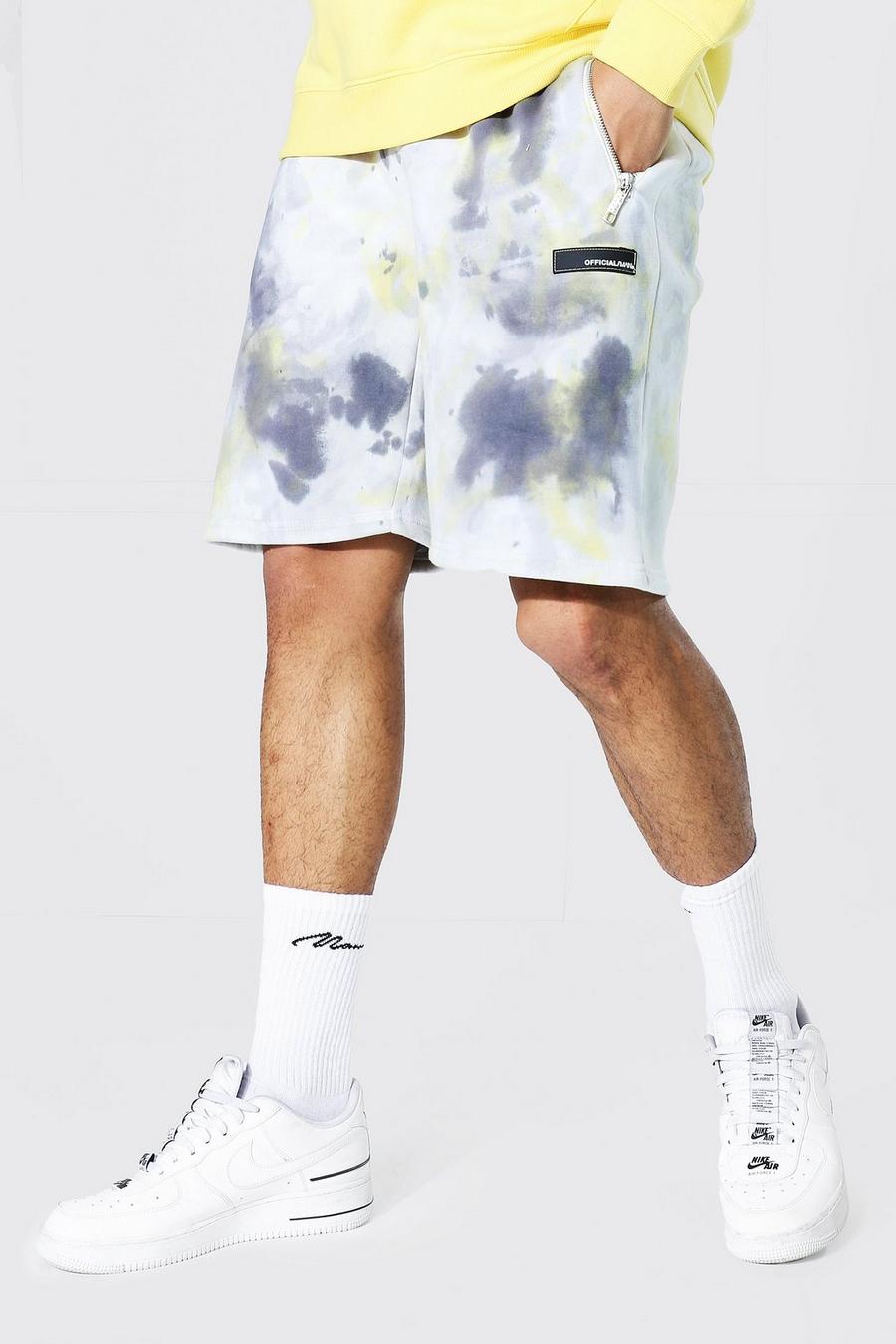 Regular-Fit Jersey-Shorts in Batik-Optik mit Reißverschluss und Official MAN-Print, Gelb image number 1
