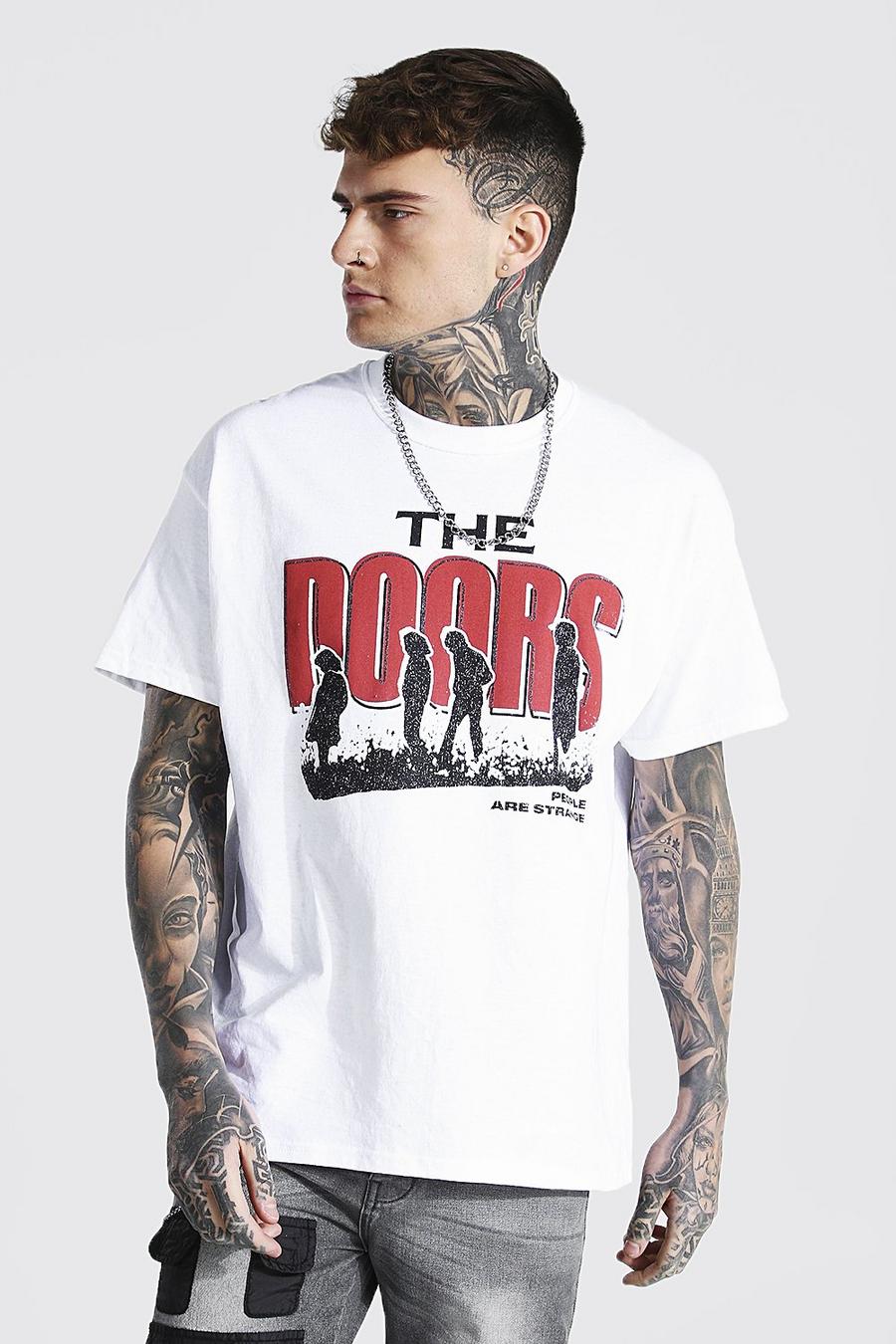 T-Shirt in Übergröße mit lizenziertem The Doors-Print, Weiß image number 1