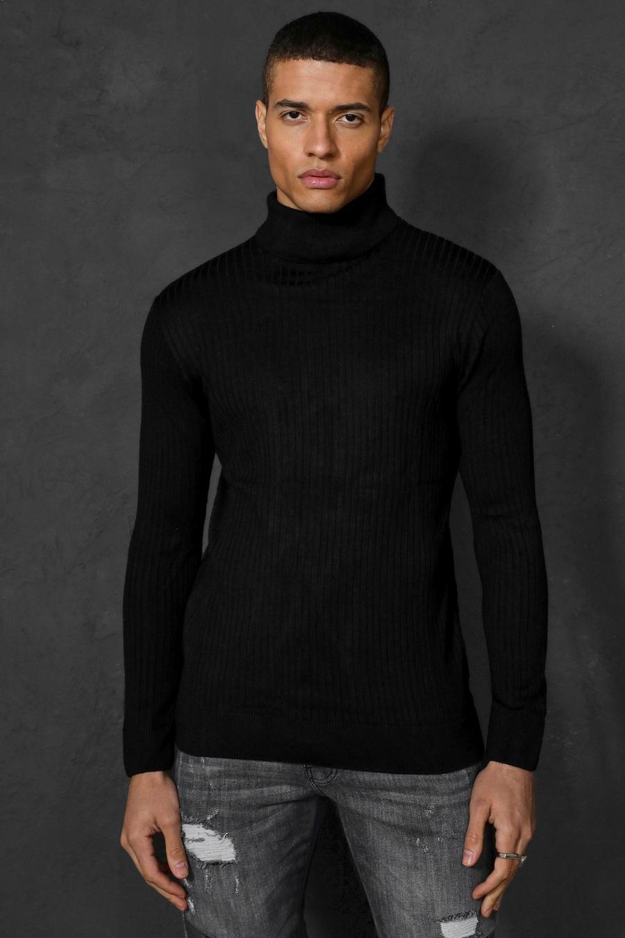 Black Ribbed Turtleneck Sweater image number 1