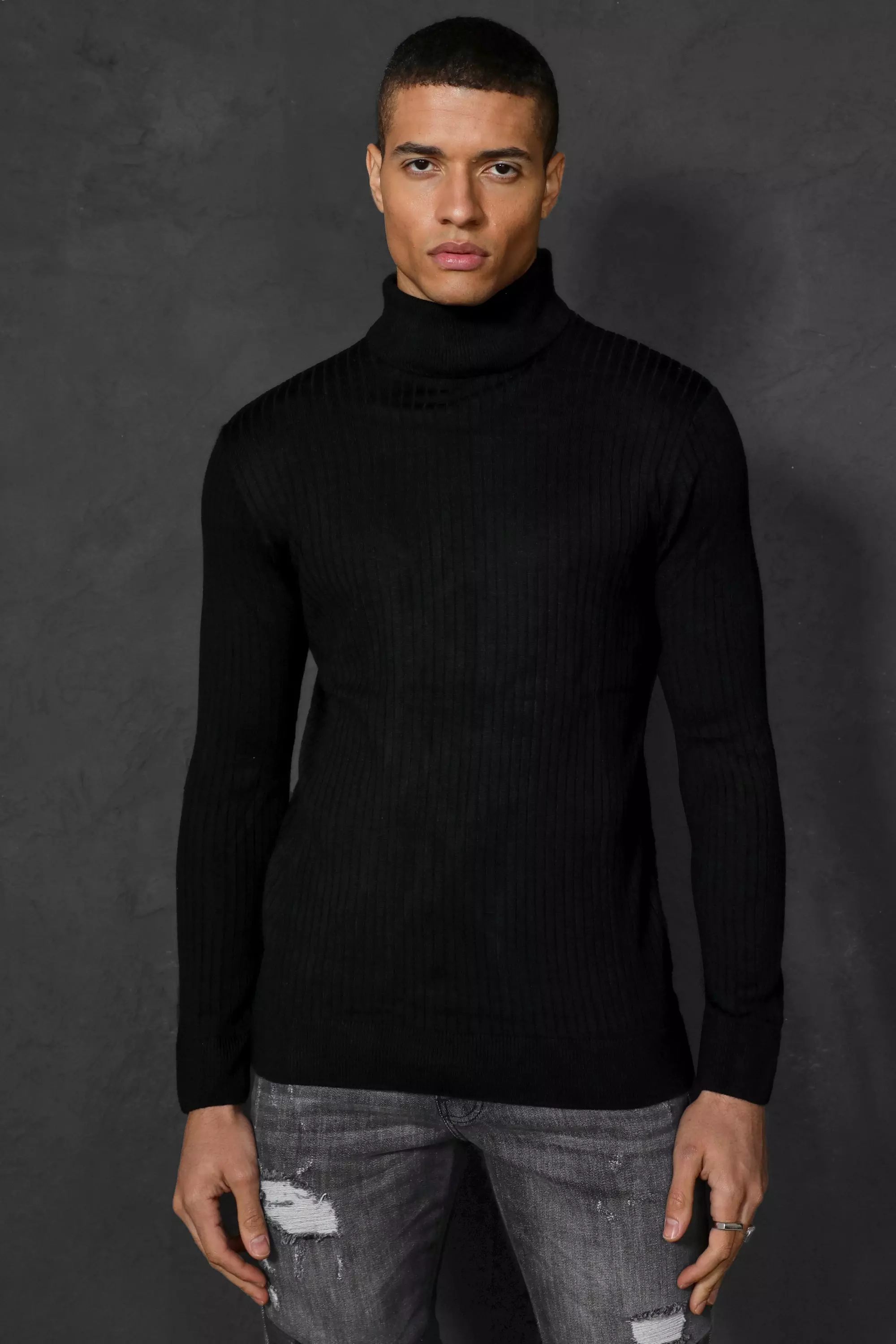 Black ribbed shop jumper mens