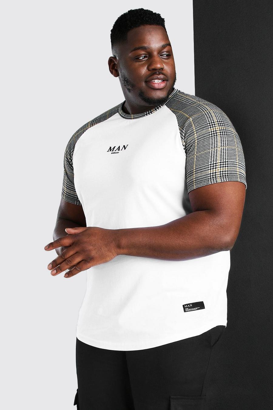 White Plus Size MAN Roman Jacquard Raglan T-Shirt image number 1
