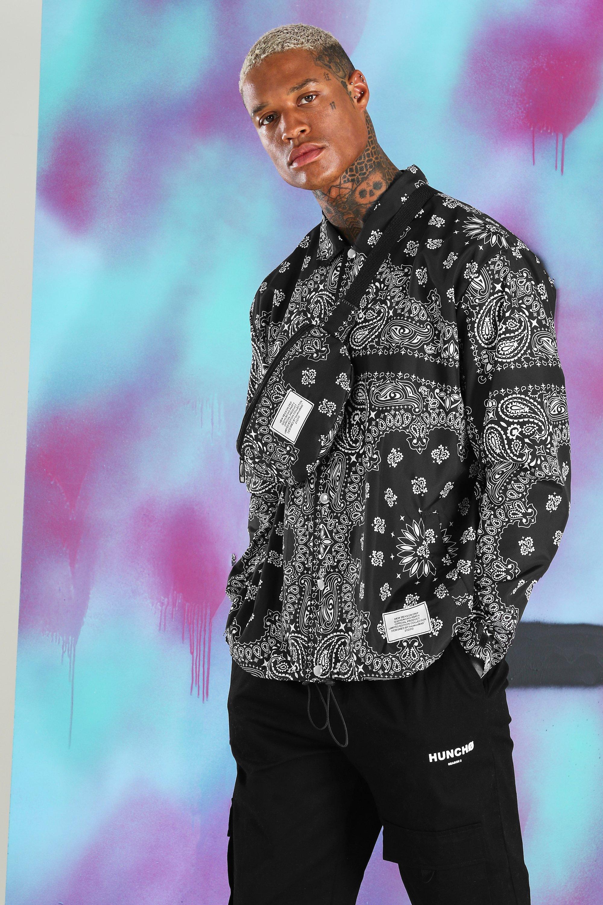 Men's Quavo Bandana Print Coach Jacket | Boohoo UK