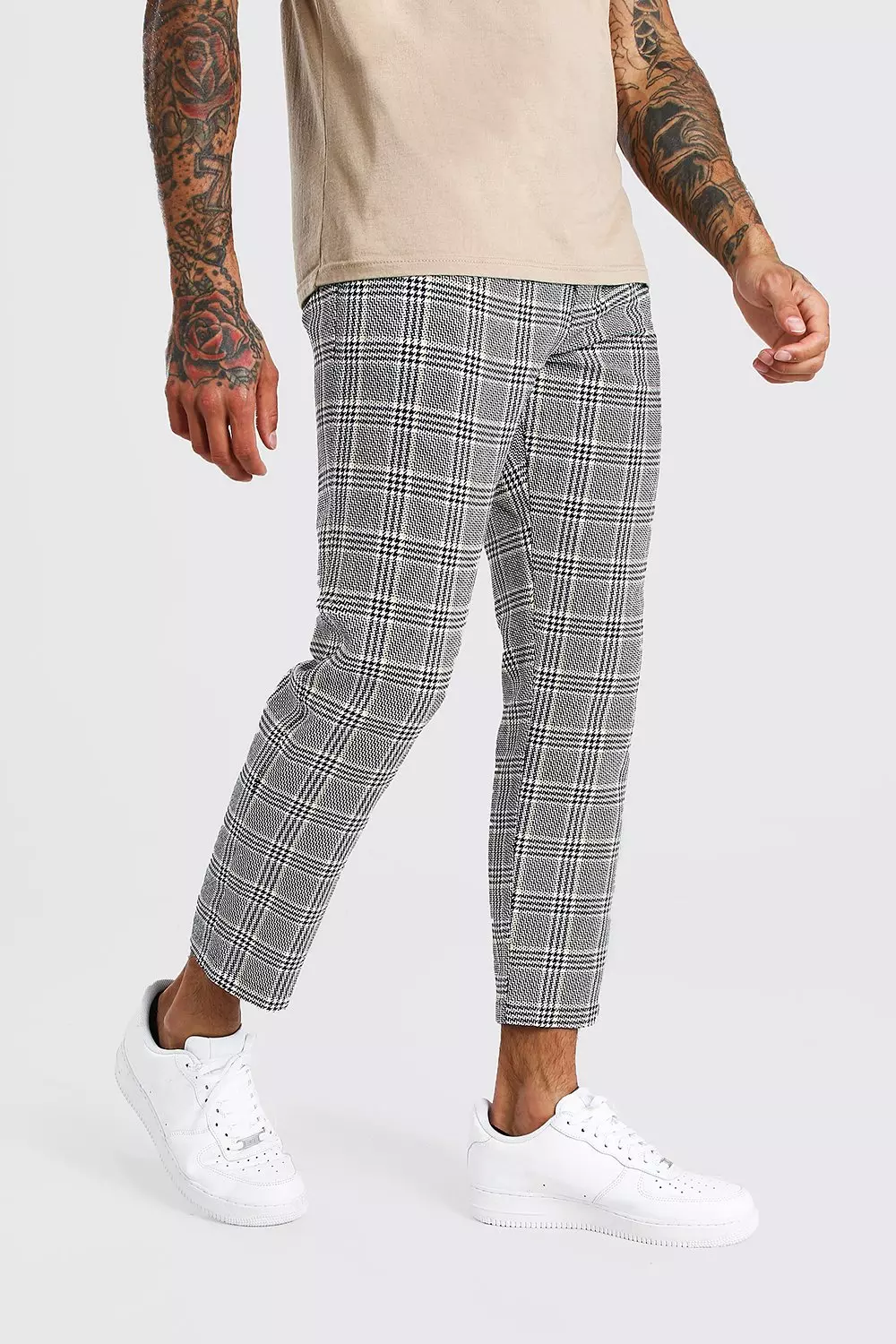 Checked Slim Fit Cropped Trousers