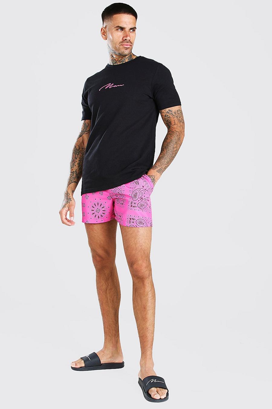 Pink rosa MAN Signature T-Shirt & Bandana Swim Short Set image number 1