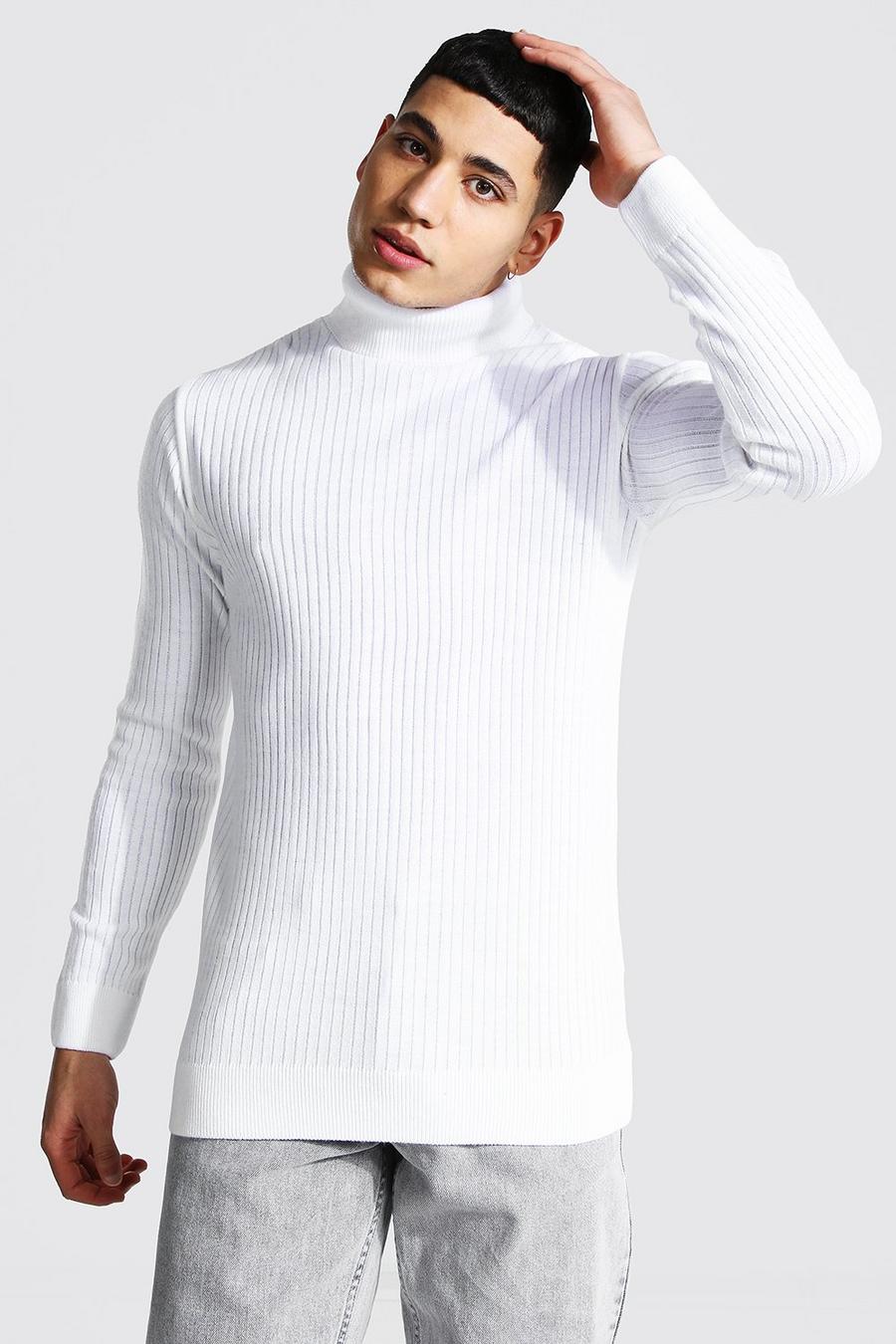 White Ribbed Turtleneck Sweater image number 1