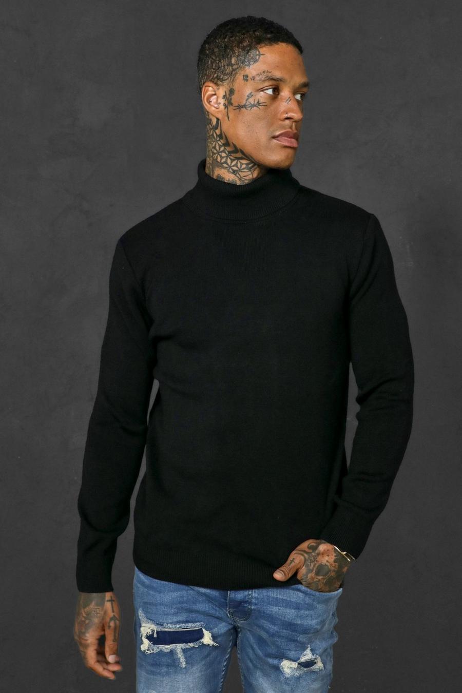 שחור סוודר עם צווארון מתגלגל image number 1