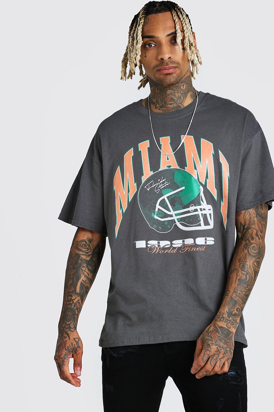 T-Shirt in Übergröße mit „Miami American Football“-Print, Anthrazit image number 1