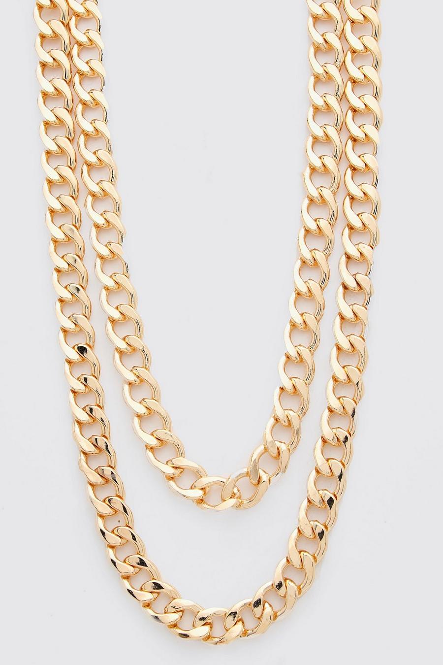 Zweireihige Halskette mit dicker Kette, Gold image number 1