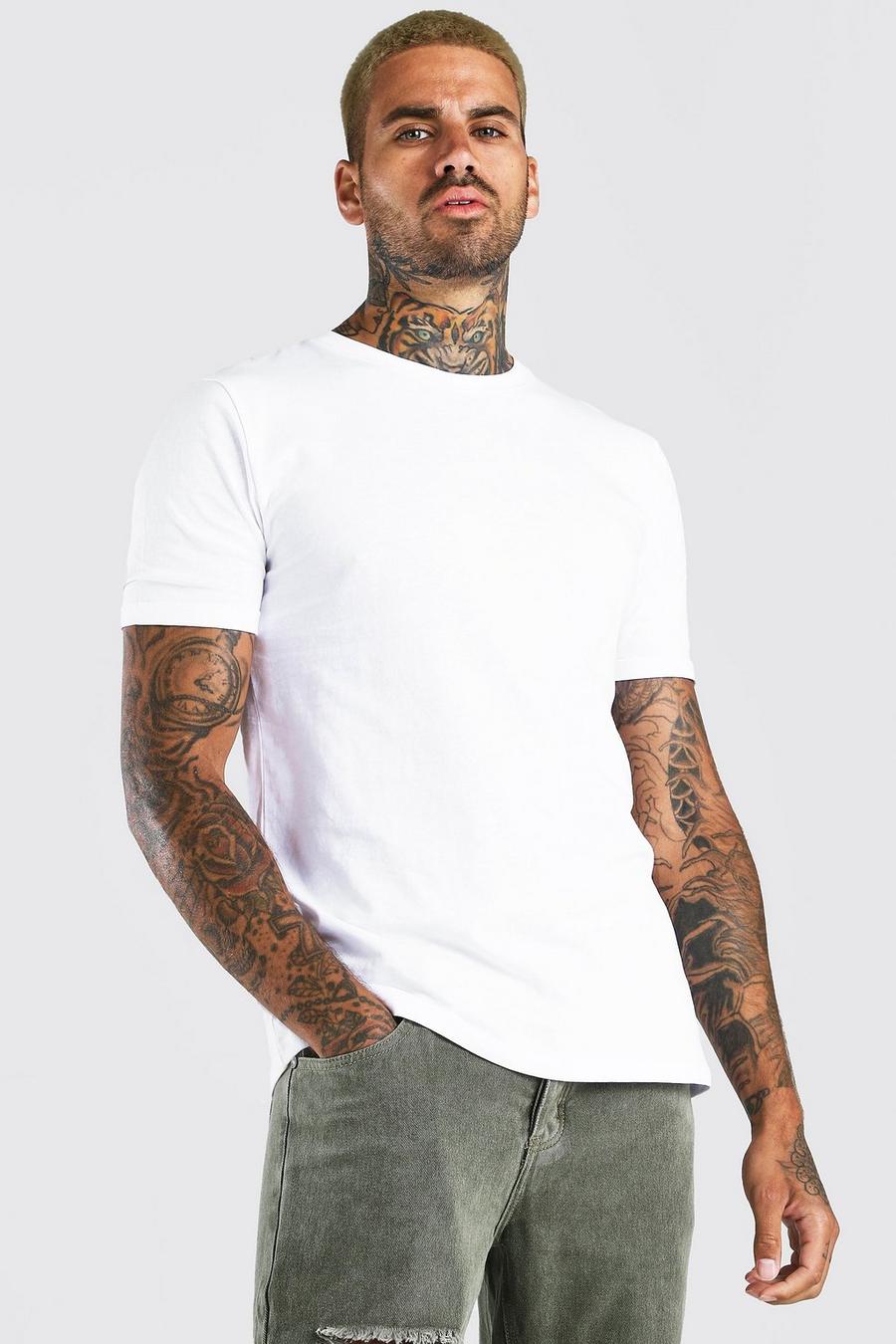White T-shirt med rund hals och uppvikt ärm image number 1