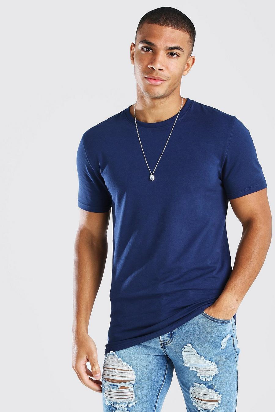 Navy Muscle Fit Crew Neck T-Shirt image number 1