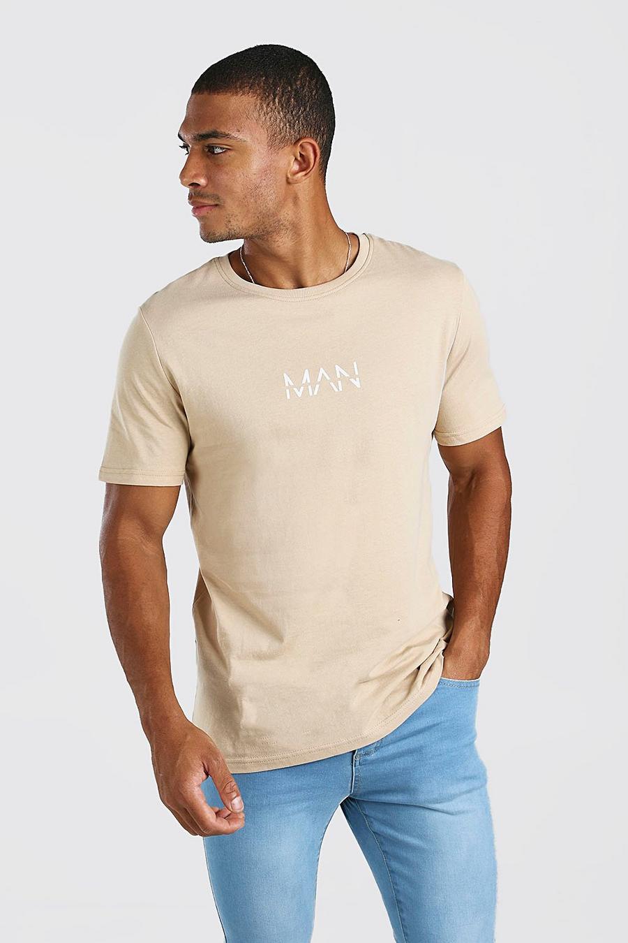 Taupe Original Man T-Shirt Met Logo image number 1