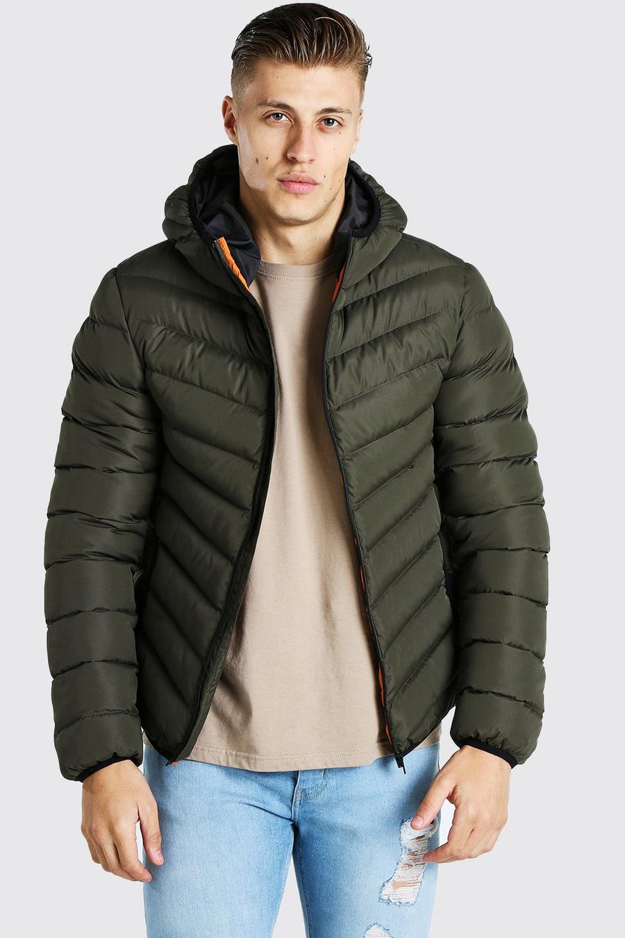 Khaki Quilted Zip Through Jacket With Hood image number 1