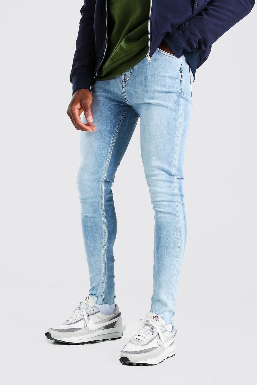 כחול בהיר סופר סקיני ג'ינס עם מכפלת קרועה image number 1