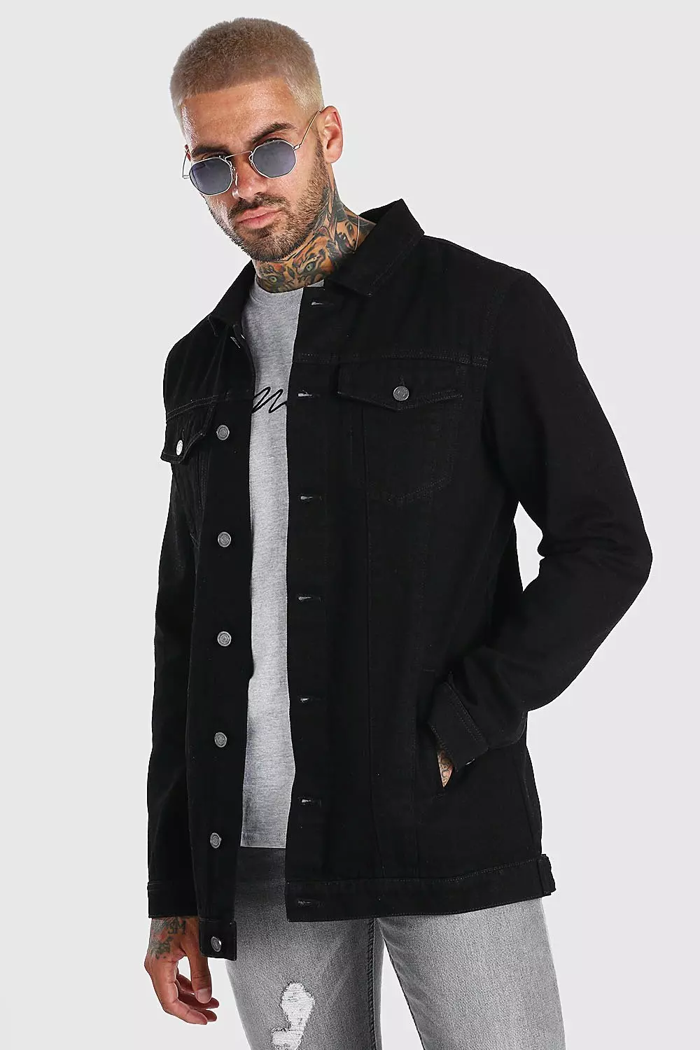 Black denim longline jacket sale