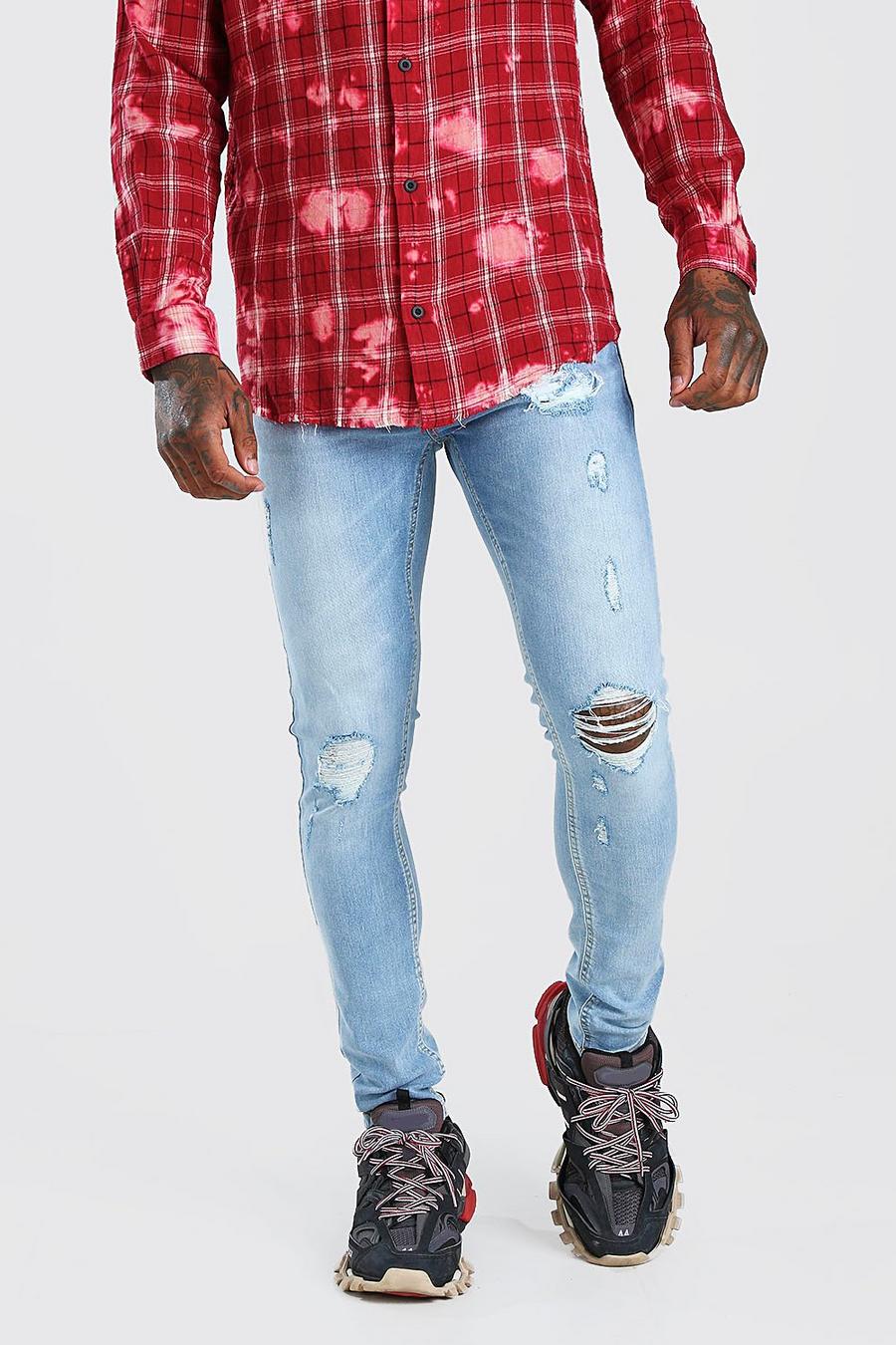 כחול בהיר סופר סקיני ג'ינס ripped עם קרעים בברך image number 1