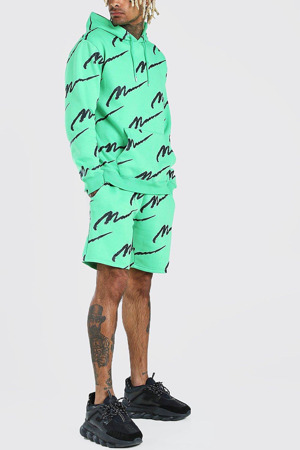 All over man printed hooded store short tracksuit