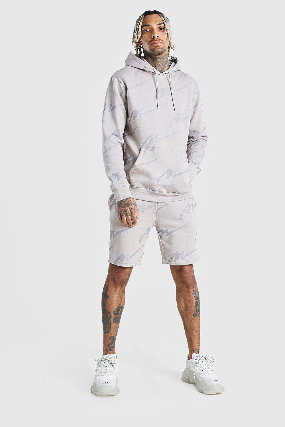 All over man clearance printed hooded short tracksuit