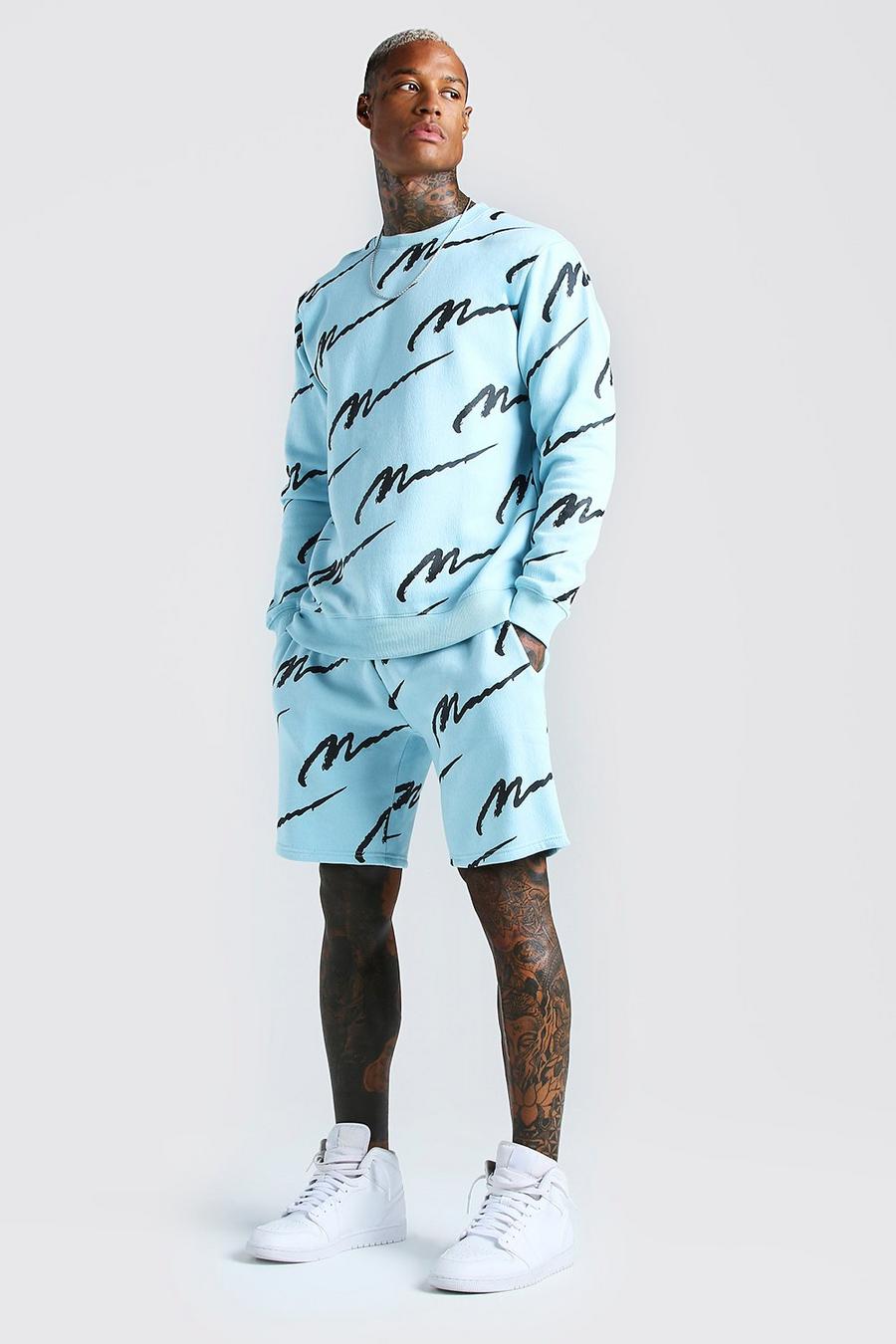 Baby blue All Over MAN Printed Sweater Short Tracksuit image number 1