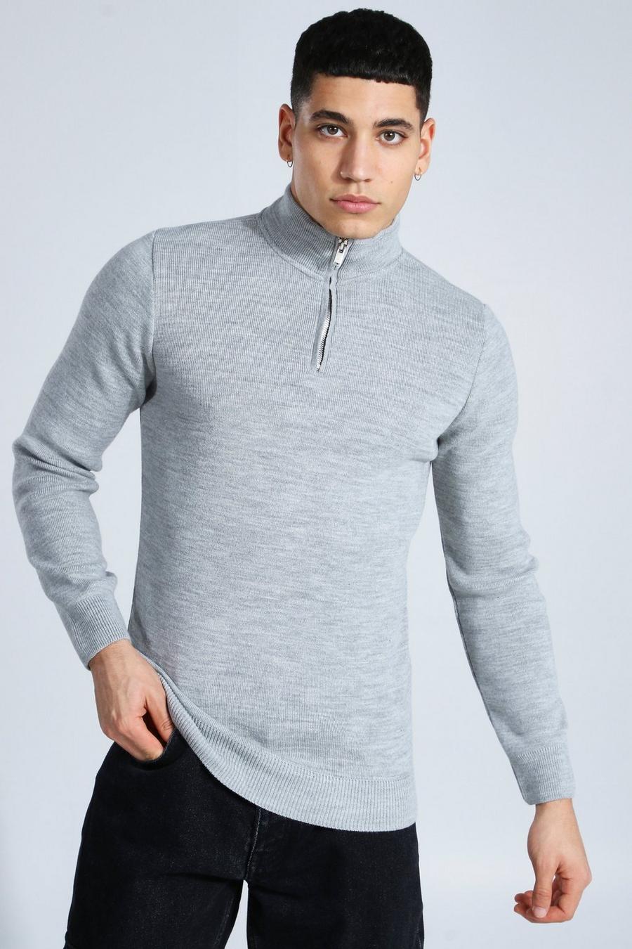 Grey Half Zip Funnel Neck Sweater image number 1