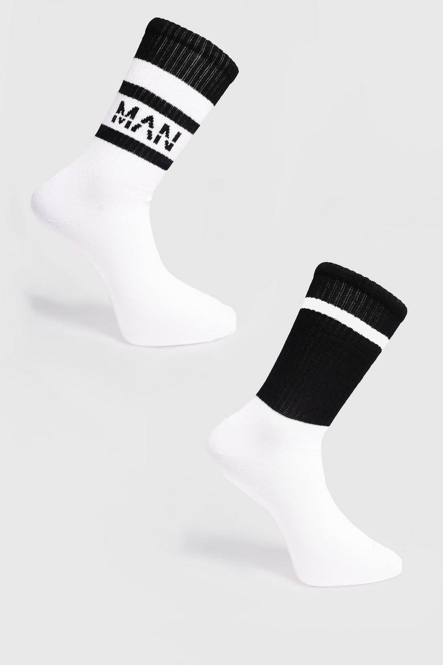 Confezione di 2 paia di calzini a blocchi di colore con scritta MAN dash, Bianco image number 1