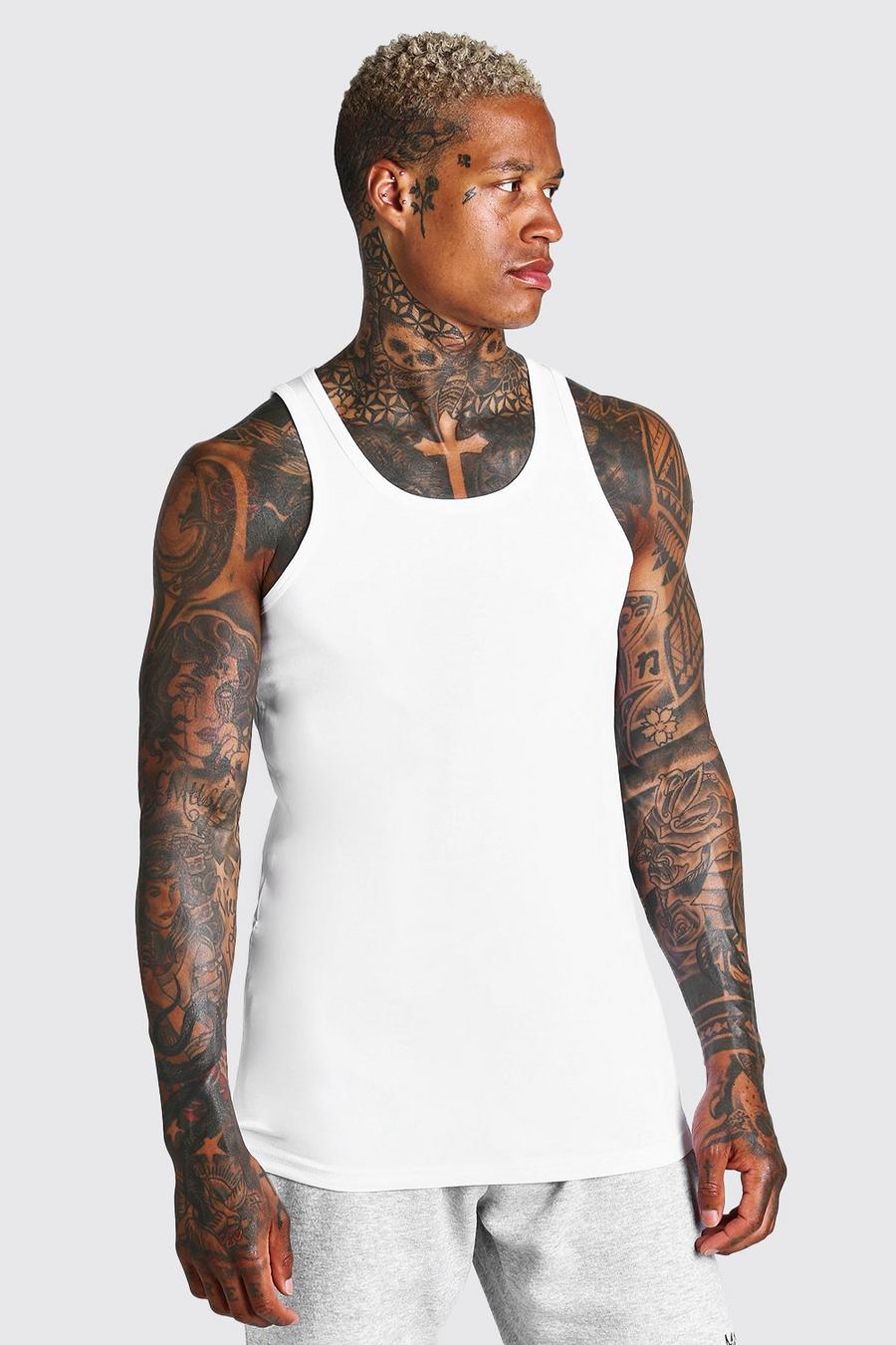 White Muscle Fit Tank Top image number 1