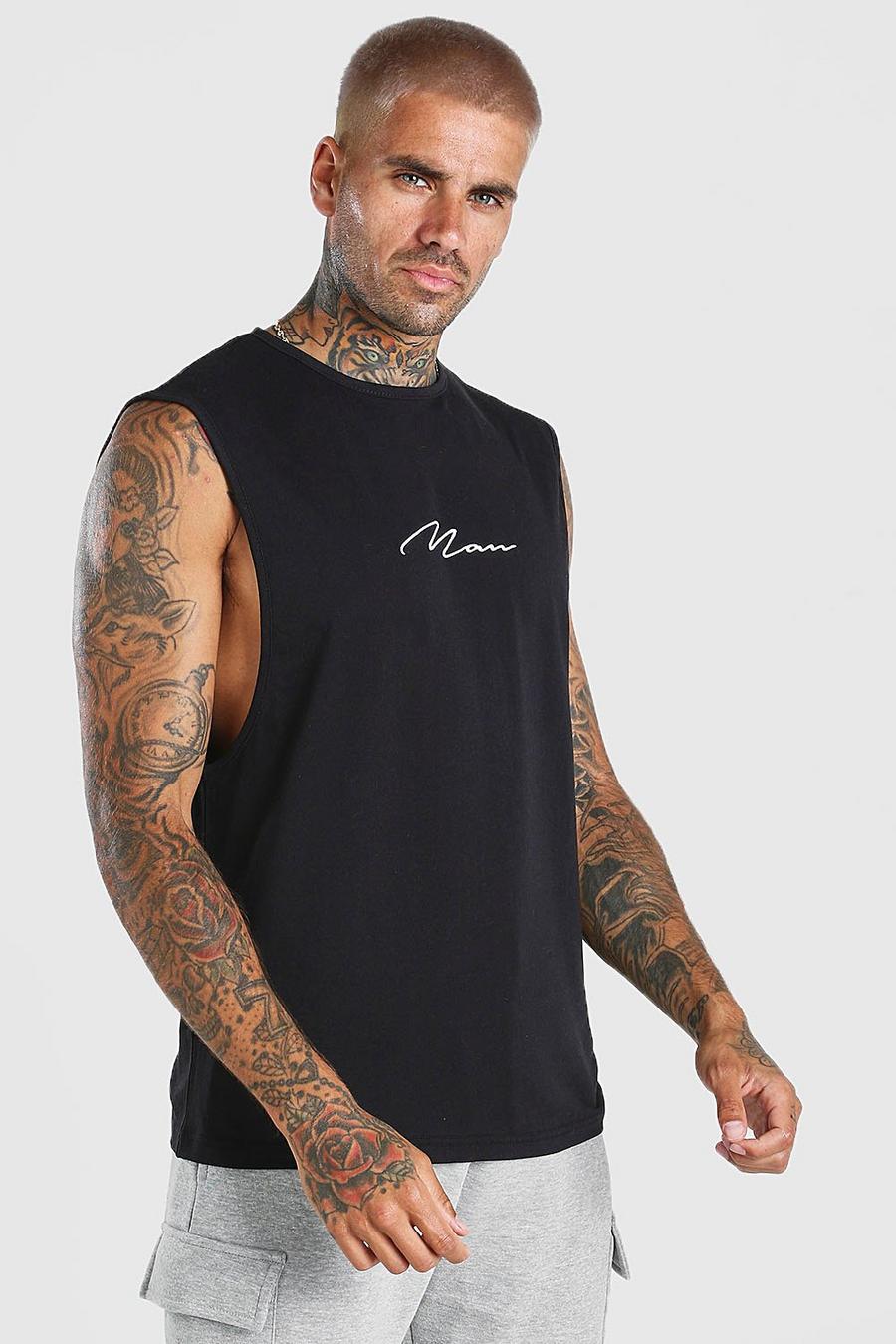 Camiseta de tirantes con sisa caída con firma MAN, Negro image number 1