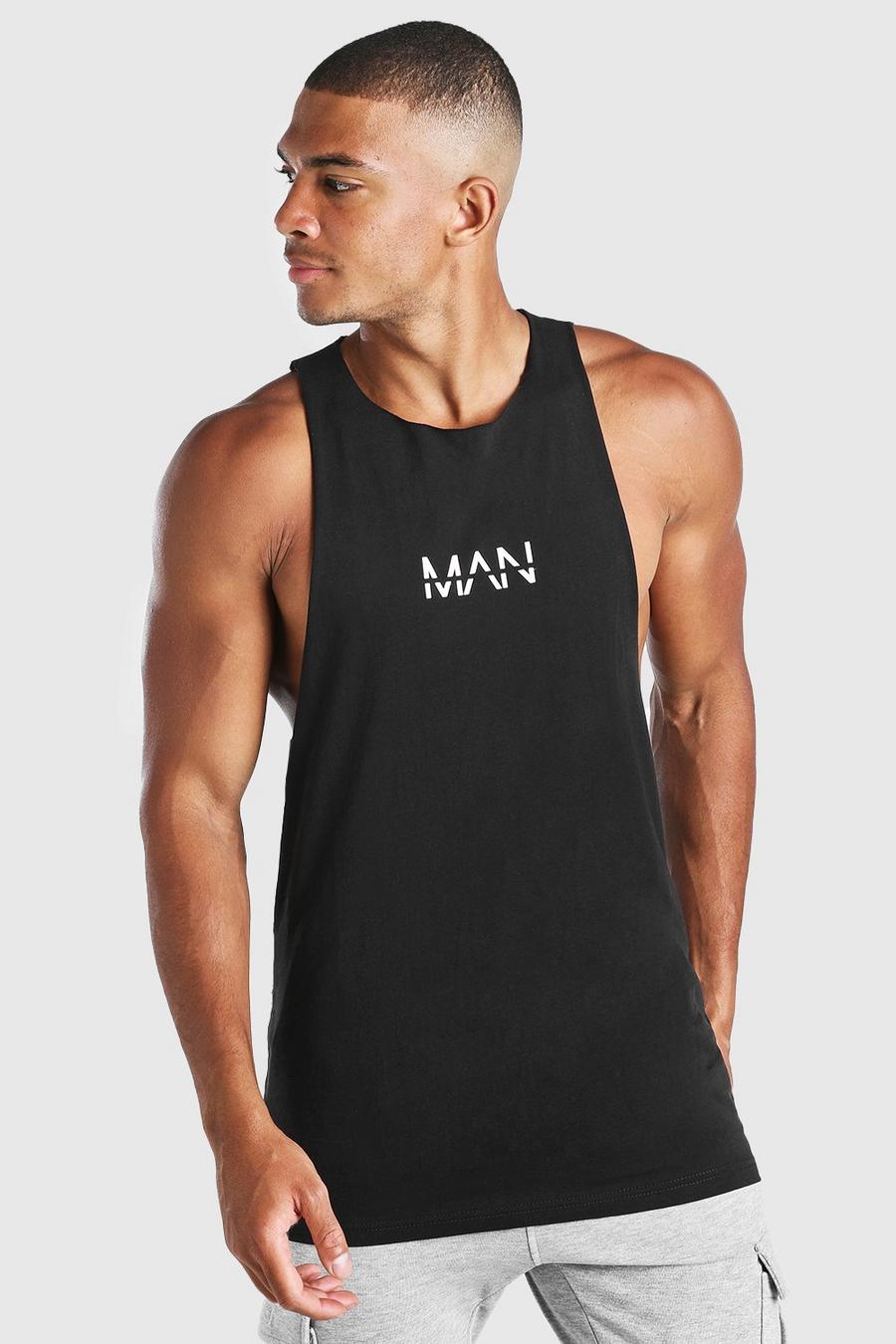 Camiseta sin mangas MAN Original con filos sin acabar y espalda de nadador, Negro image number 1