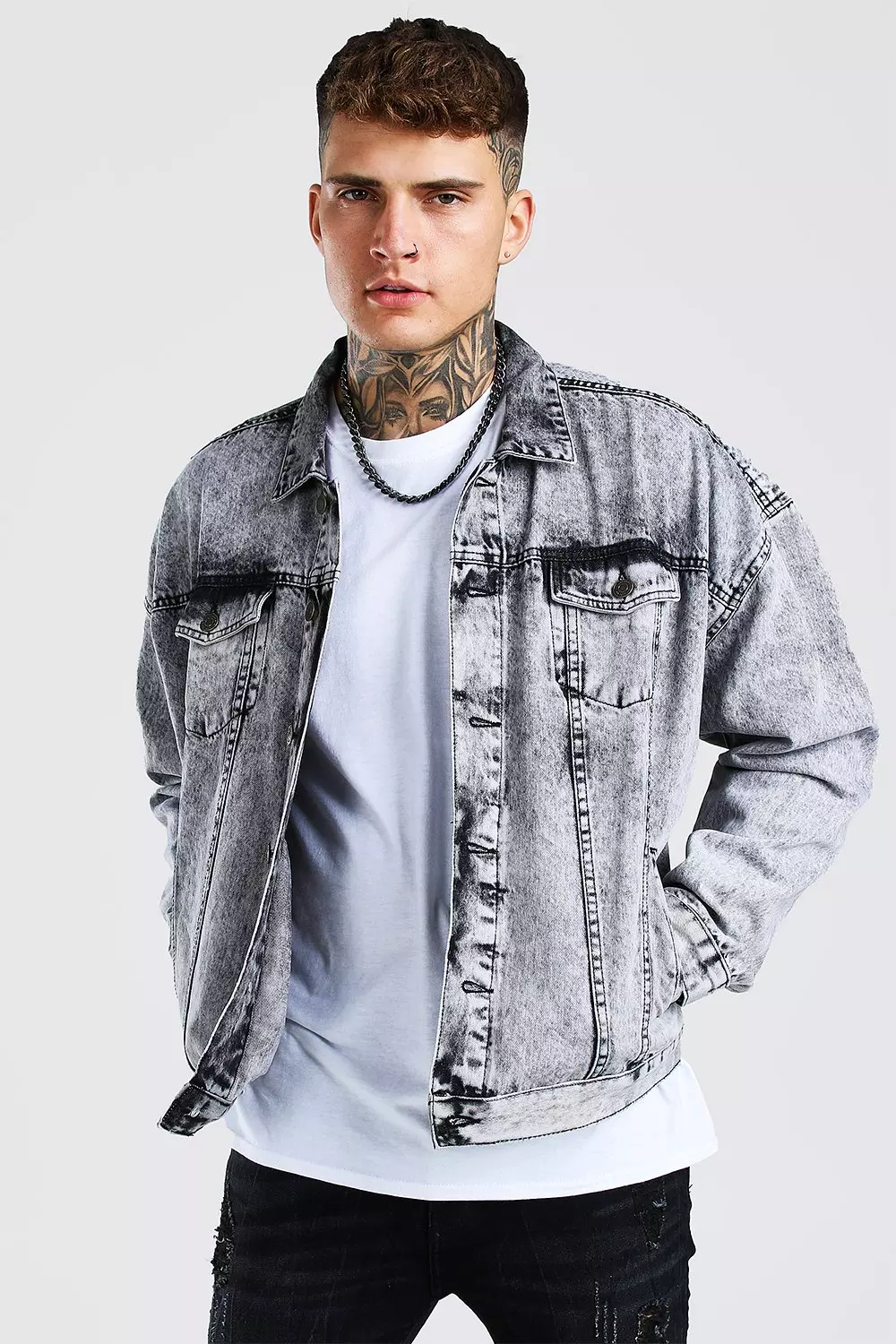 Acid wash denim jacket hot sale men