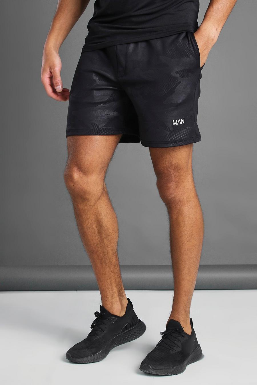 MAN Active Shorts aus auffälligem Material, Schwarz image number 1