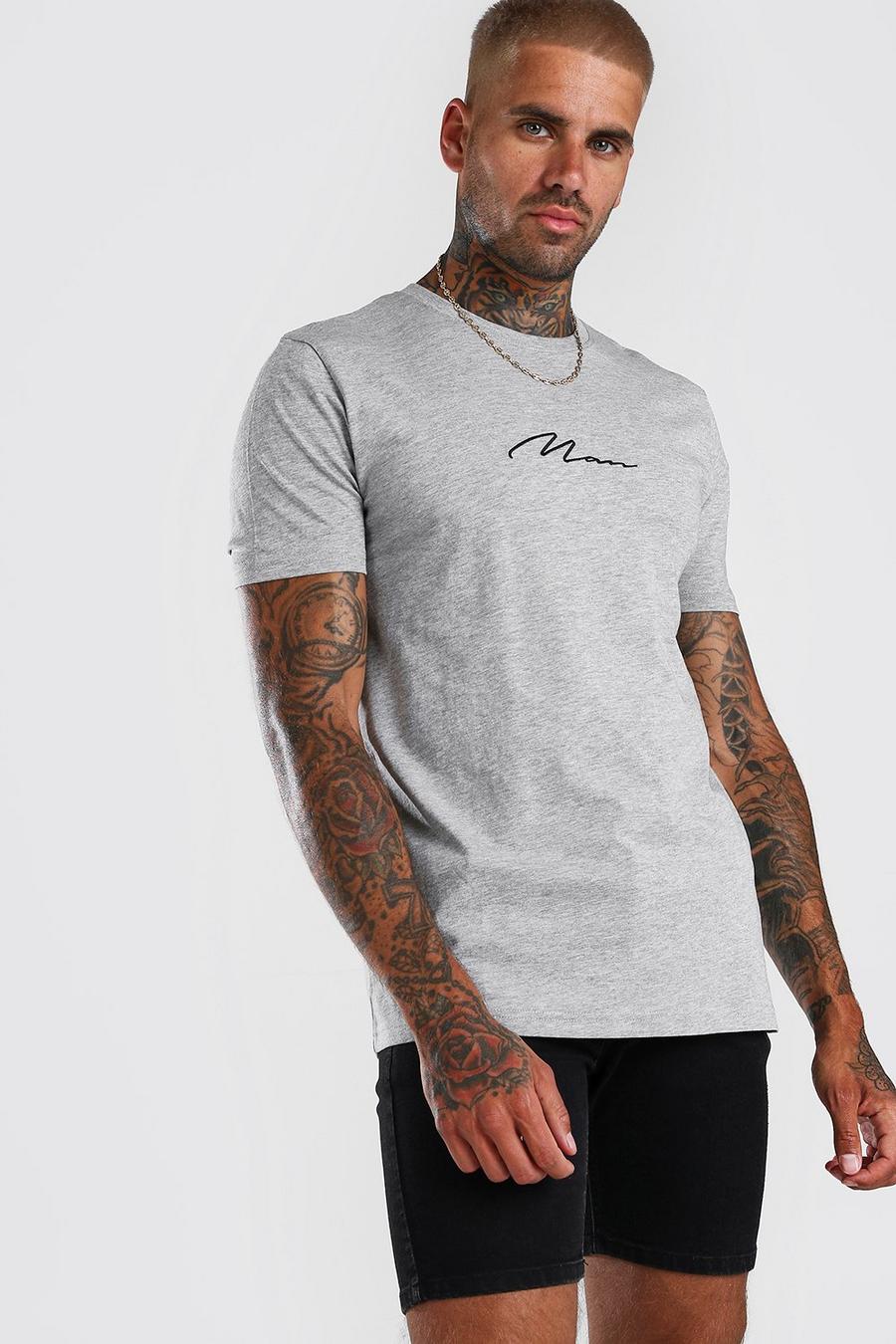 MAN Marken T-Shirt mit Stickerei, Grau image number 1