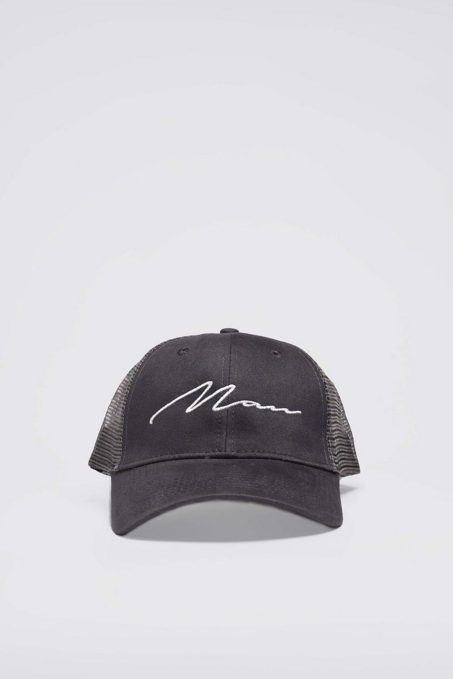 אפור בהיר כובע כותנה עם בד רשת מאחור עם כיתוב של MAN image number 1