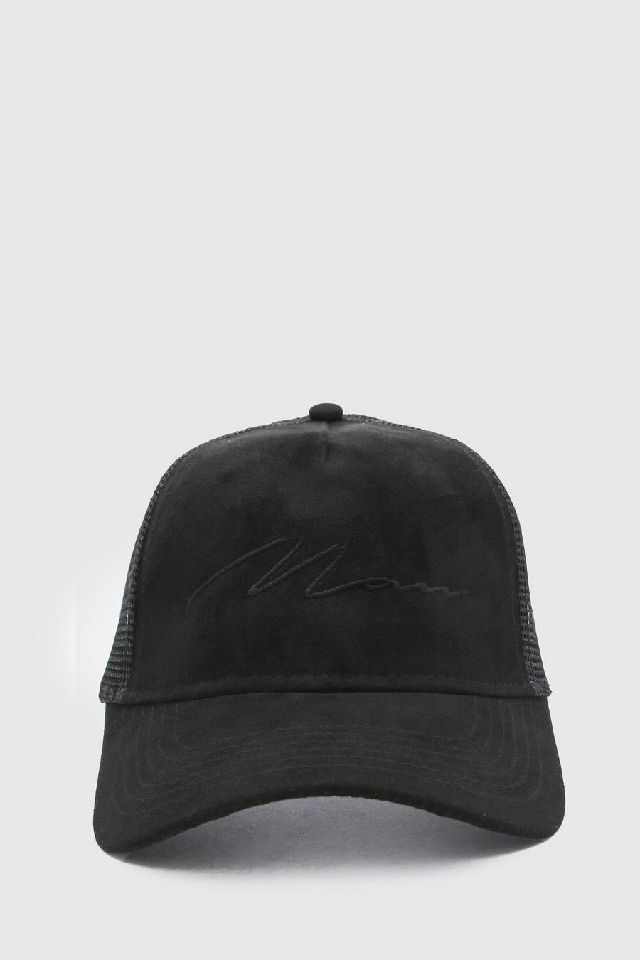 שחור כובע מצחייה דמוי זמש עם כיתוב MAN image number 1