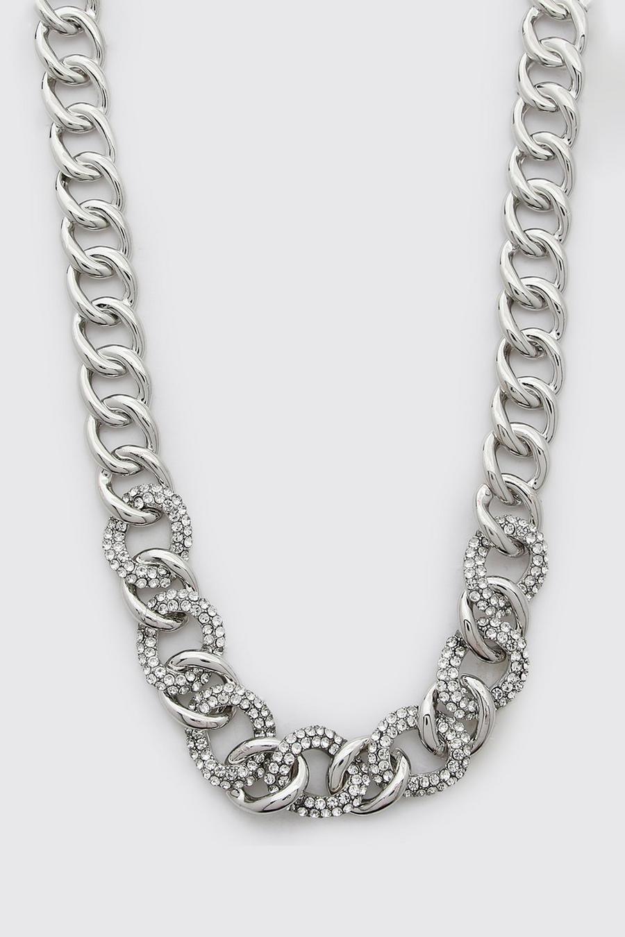 Grobgliedrige Halskette mit Strass, Silber image number 1
