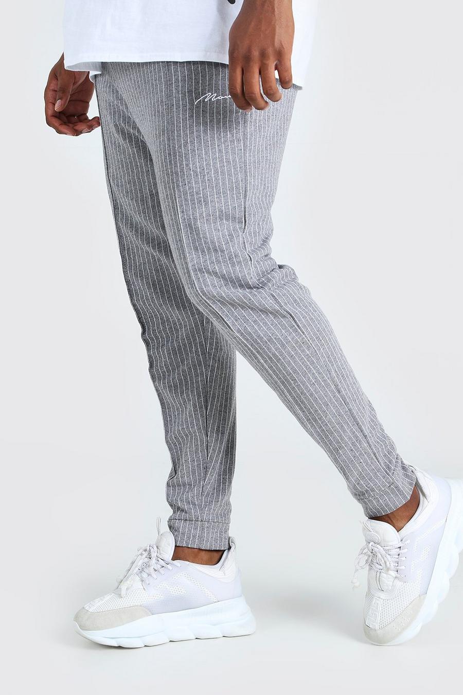 Grey Plus Size MAN Pinstripe Jacquard Joggers image number 1