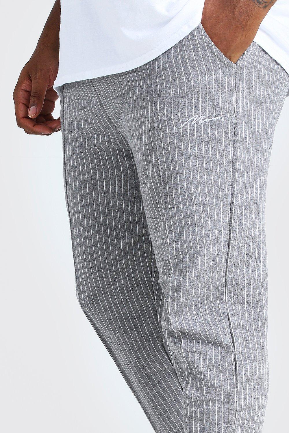 Plus Size MAN Pinstripe Jacquard Joggers boohoo NL