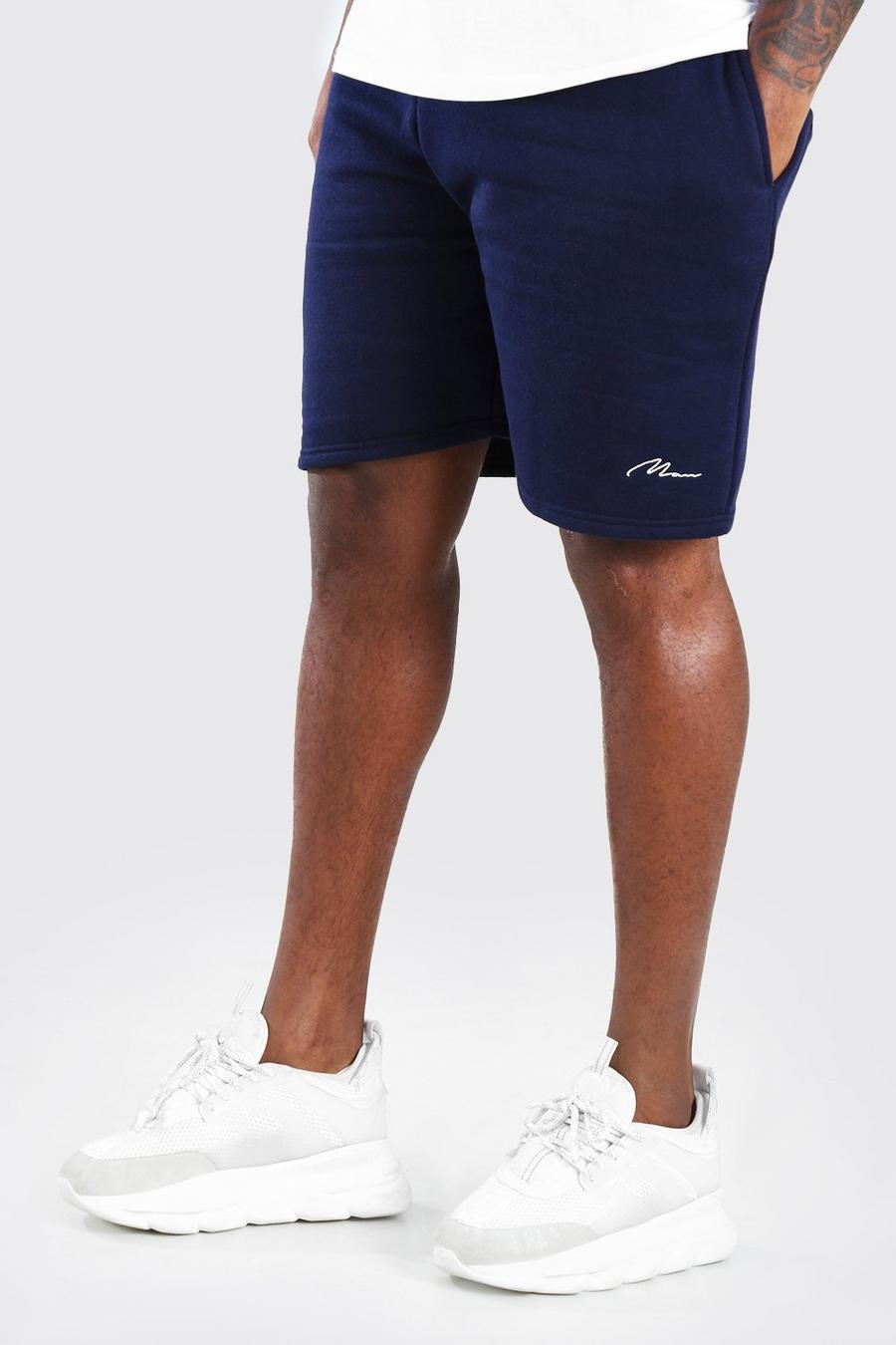 Marineblauw Plus Man Jersey Shorts Met Tekst image number 1